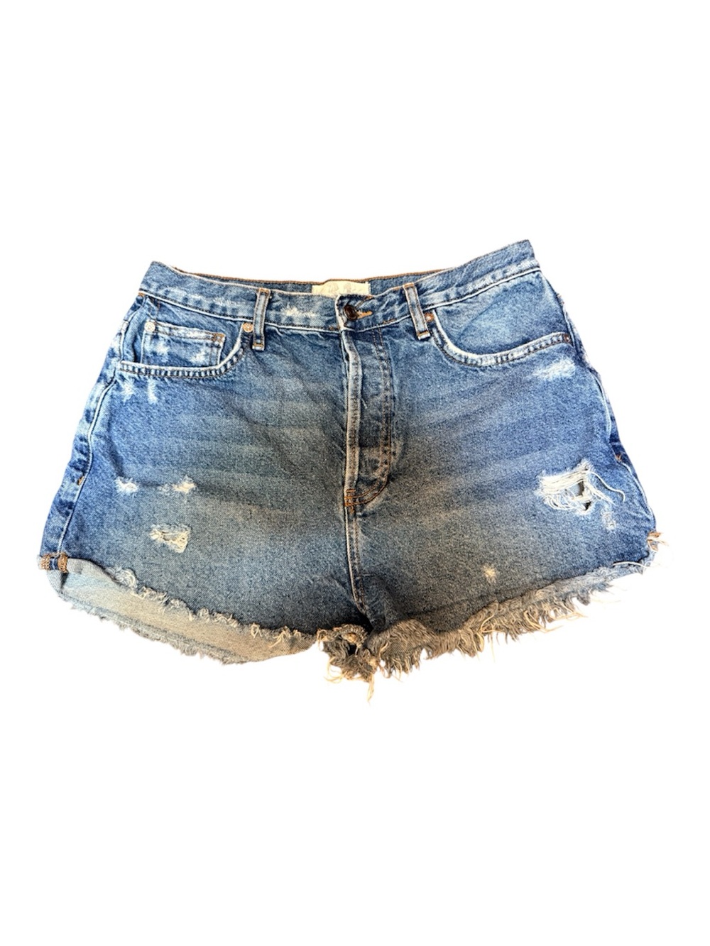 We The Free Size 31 Distressed Denim Shorts Raw Hem High Rise Festival Boho - Picture 4 of 13